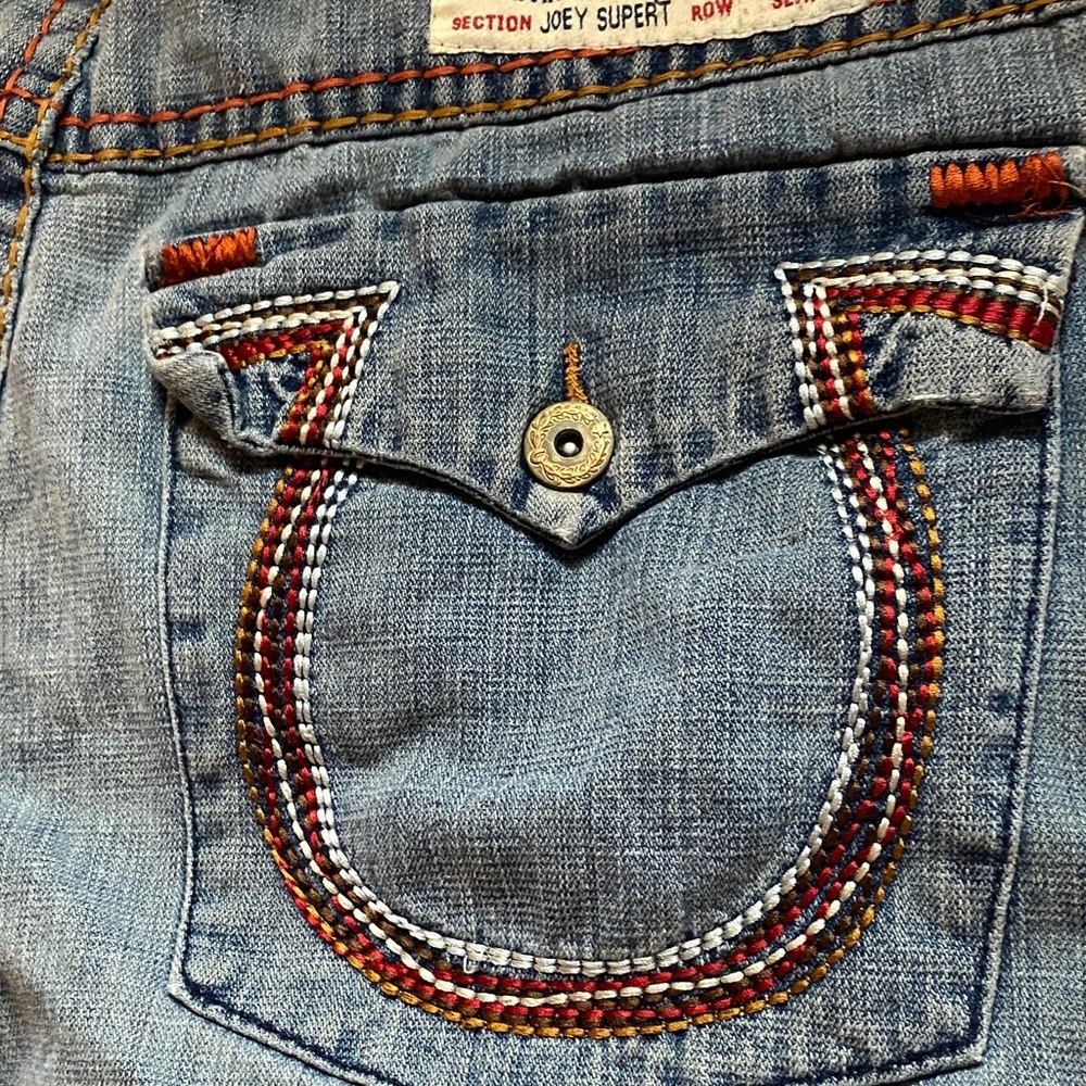 True Religion Mens Jorts Light Blue Denim Shorts with Contrast Stitching - Picture 2 of 4